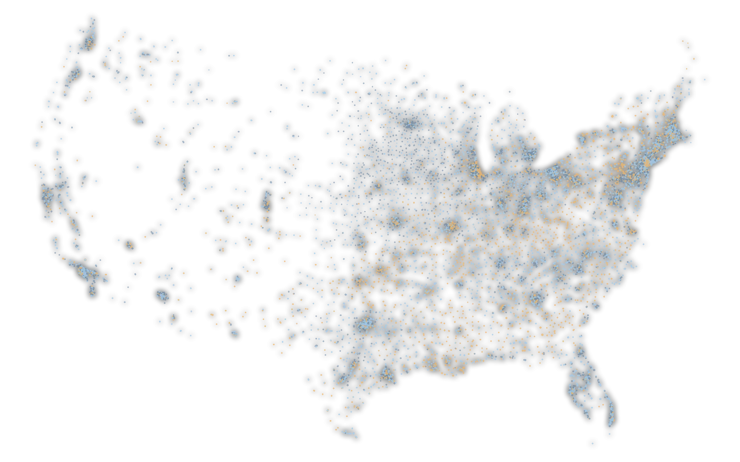 The same buildings coloured by the share of resident days Medicaid pays